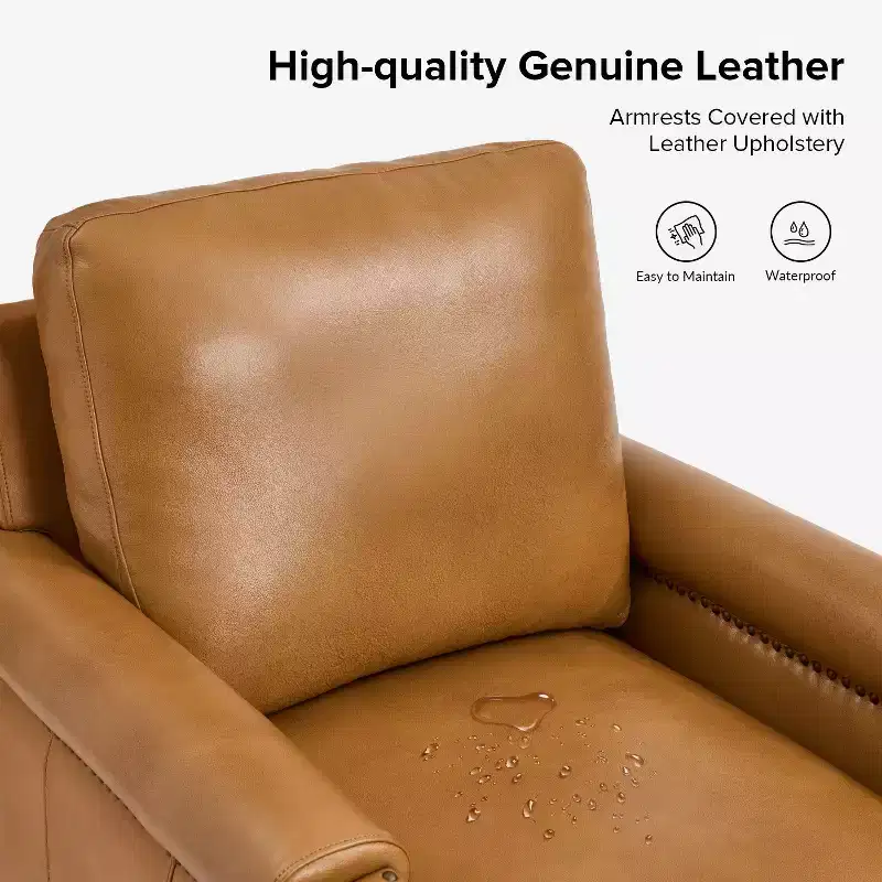 Hellmuth Genuine Leather Armchair with Removable Cushion and Nailhead Trims | HULALA HOME