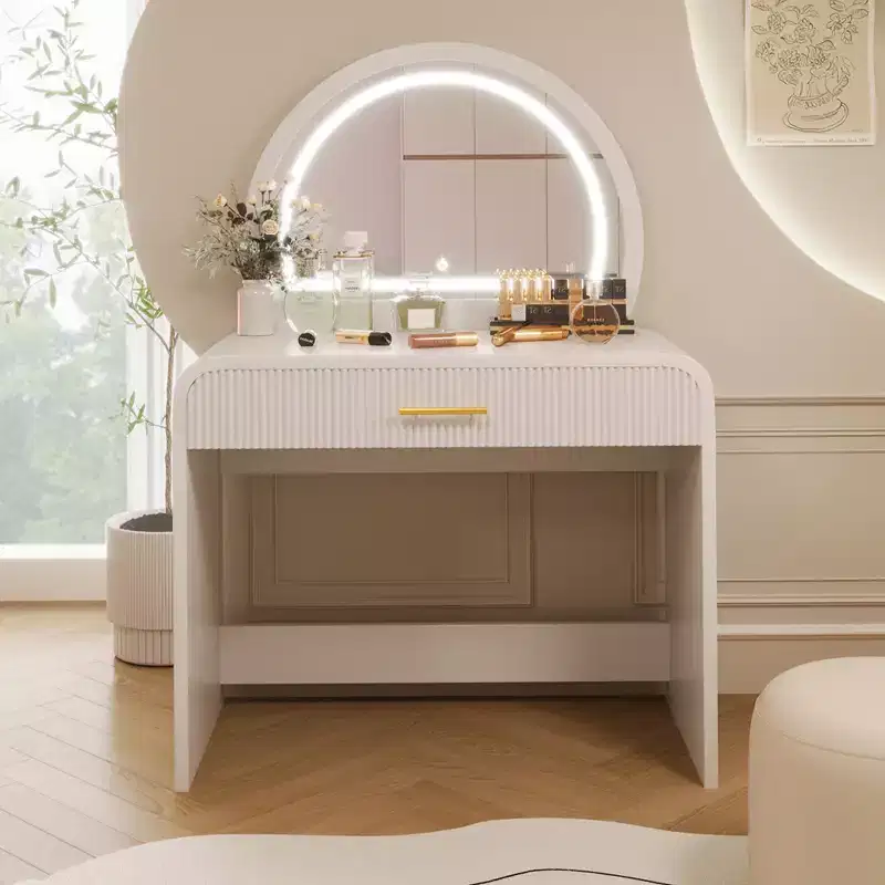 40W Dressing Table Vanity Table Makeup Table with Touch Screen Lighted Mirror and Large Drawe, White