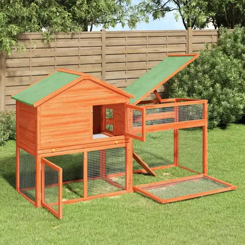 vidaXL Rabbit Hutch Brown, Green Solid Pine Wood, Plywood