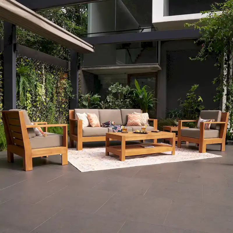 Cambridge Casual Logan 5-Piece Teak Patio Conversation Set with Sunbrella Cushion