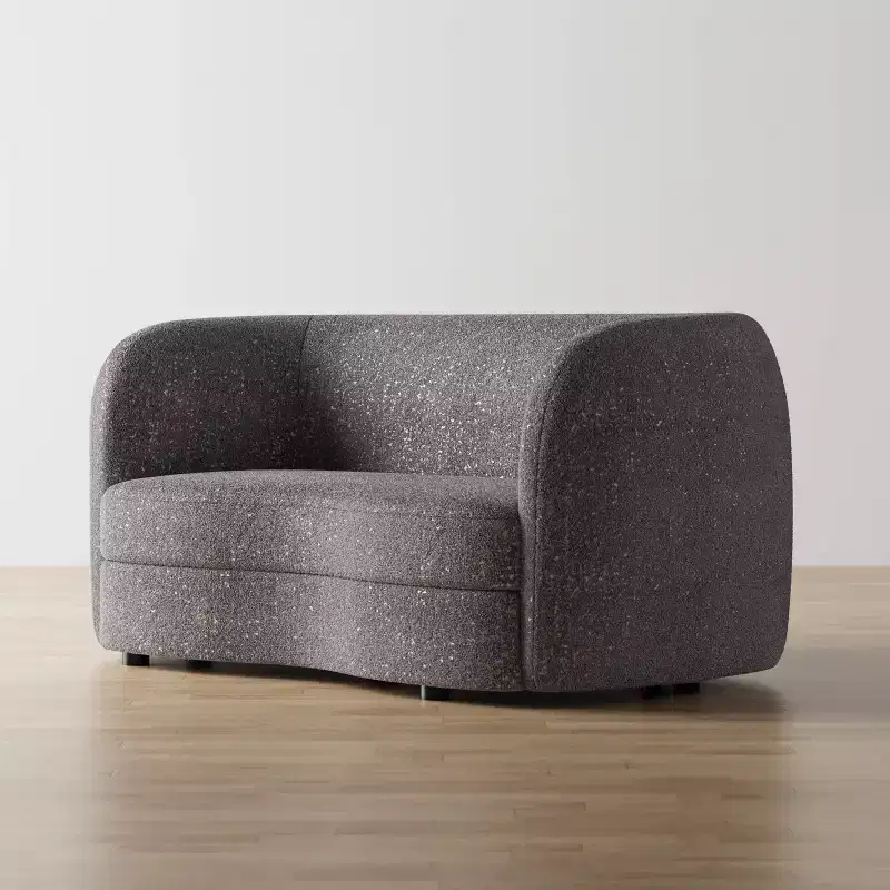HOMES: Inside + Out 63.75" Pinehush Boho Curved Boucle Fabric Loveseat with Pocket Coil Cushions