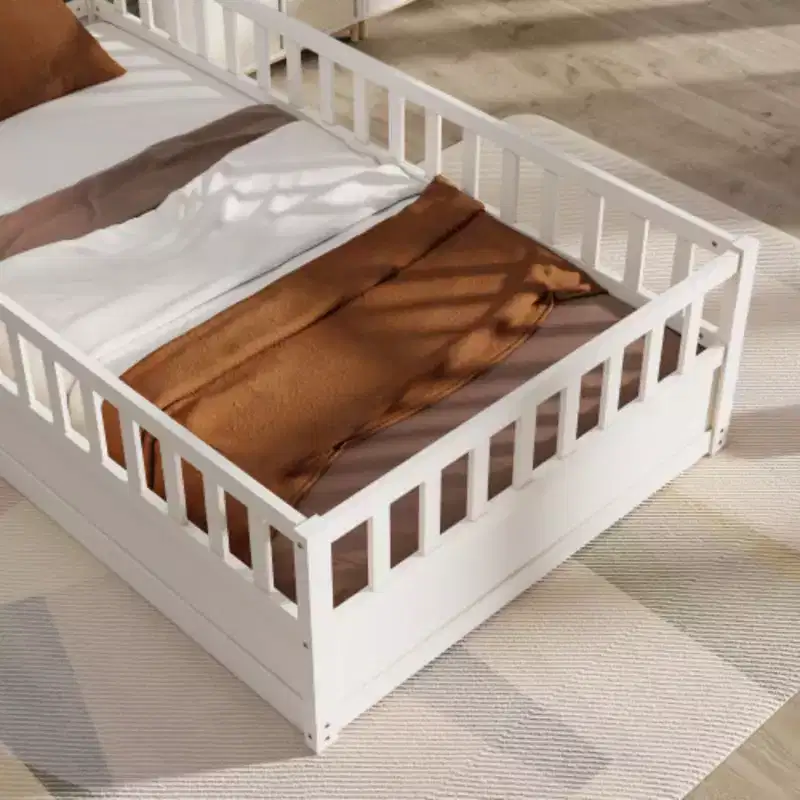 Single-Person Compact Low-Profile Bed Featuring Integrated Ultra-Secure Barrier Design