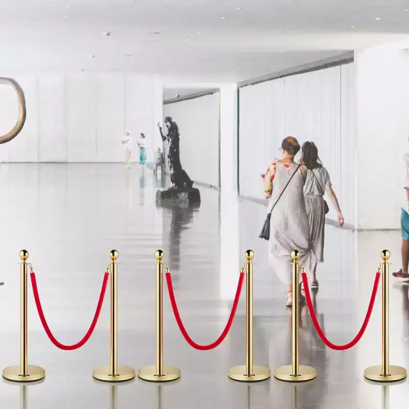 Velvet Ropes and Posts, 5 ft Red Rope, Stainless Steel Gold Stanchion with Ball Top, Crowd Control Barrier for Theaters, Gold
