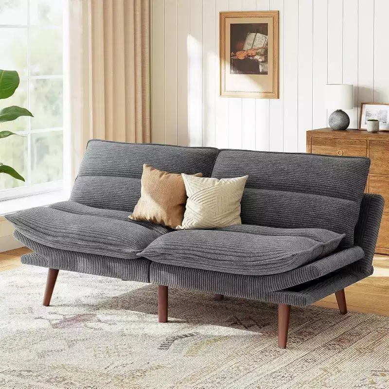 66.1 In Futon Couch with Adjustable Backrest Armrests, Thickened Futon Sofa Bed, Small Sleeper Sofa Bed for Small Apartments, Study Room, Office