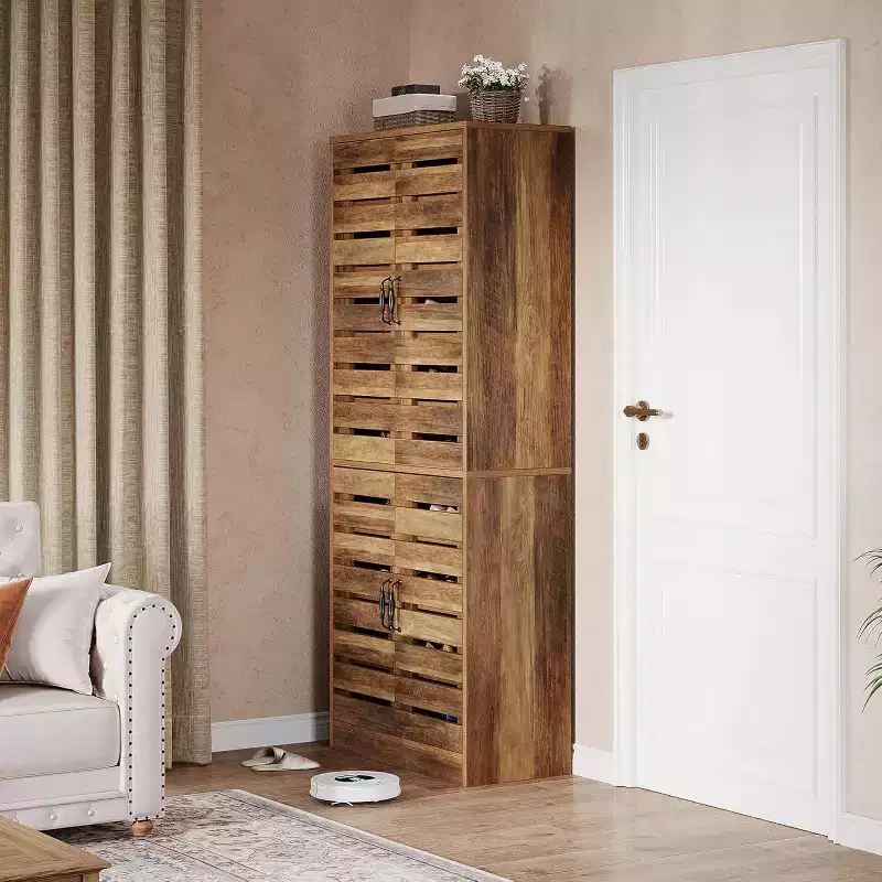 Armoire à chaussures Lantine de 70,8 cm de haut avec portes à persiennes, meuble de rangement vertical à 9 niveaux pour 27 paires de chaussures