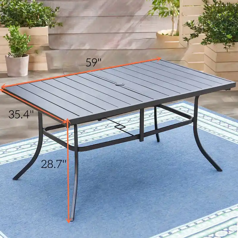 7 Pieces Patio Dining Set, 6 x C Spring Motion Chairs Textilene and 1 Metal Table with 2.6 Umbrella Hole