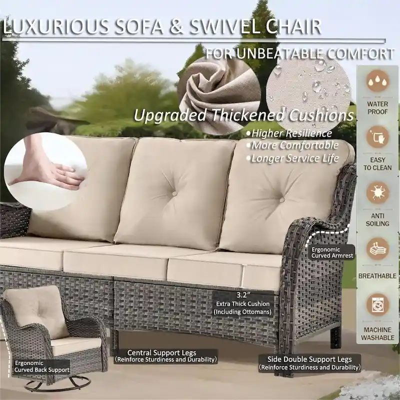 Patio Furniture-11 Piece Wicker Patio Furniture Set with Swivel Chairs