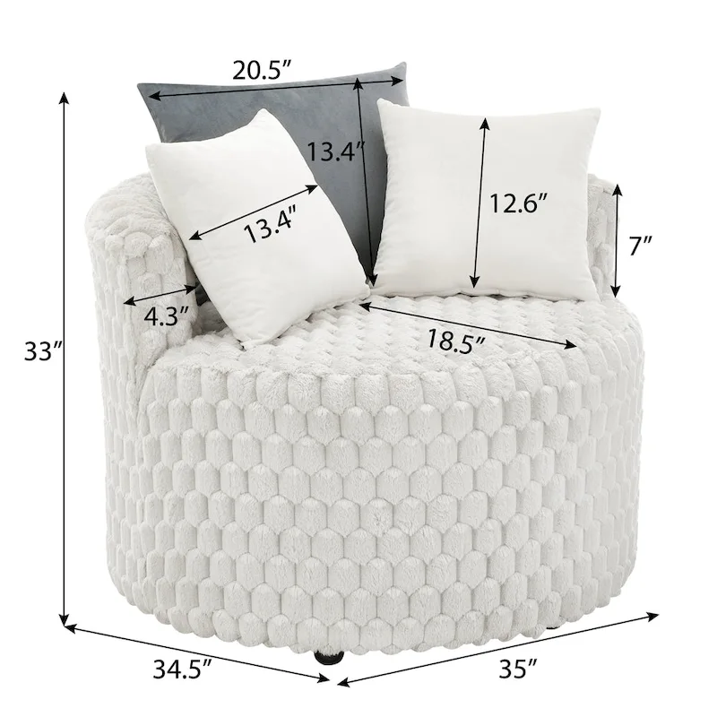 Off White 3D Upholstered Barrel Accent Chair with Wheels