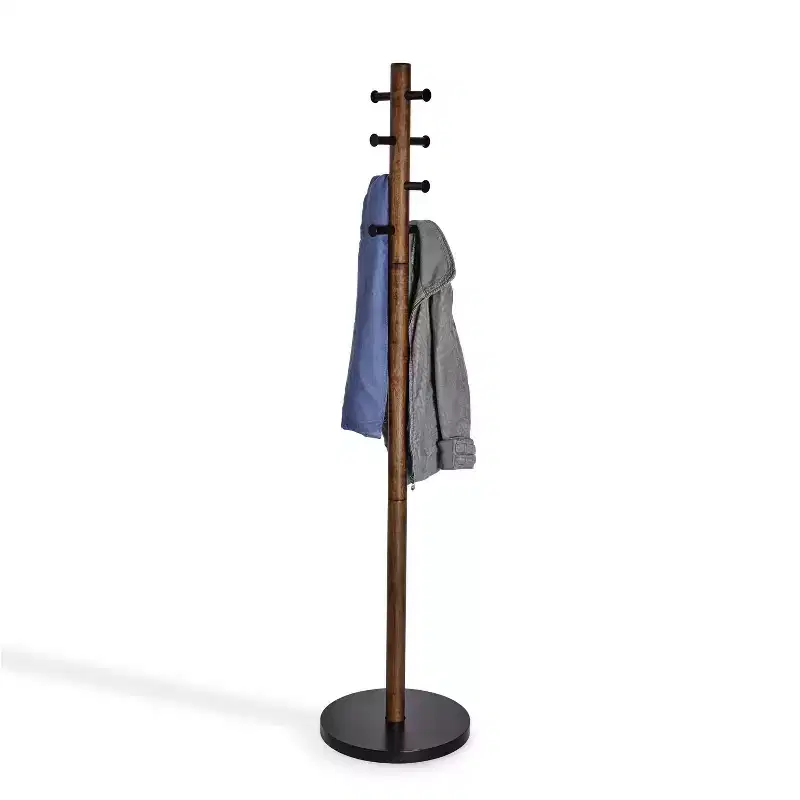 Umbra Wood Pillar Coat Rack Black/Walnut: 8-Hook, Freestanding, Easy Assembly, 66" Tall