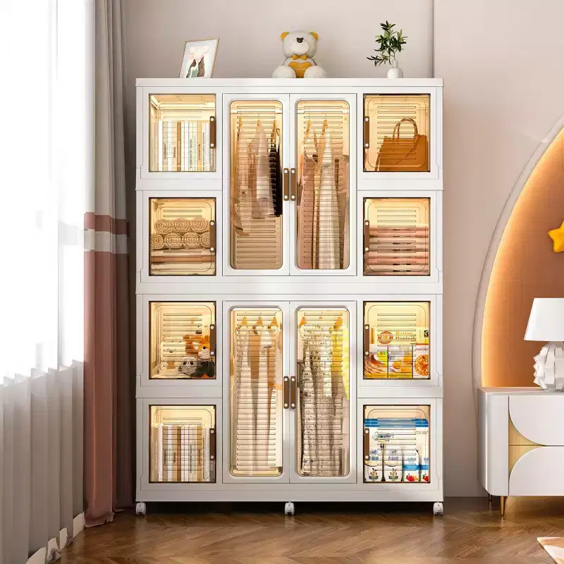 Portable Wardrobe Closet Organizer, 12 Magnetic Doors, 12 Cubes & 2 Hanging Rods