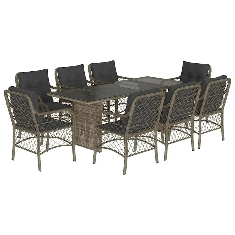 vidaXL Patio Dining Set with Cushions Table and Chair 7 Piece Poly Rattan