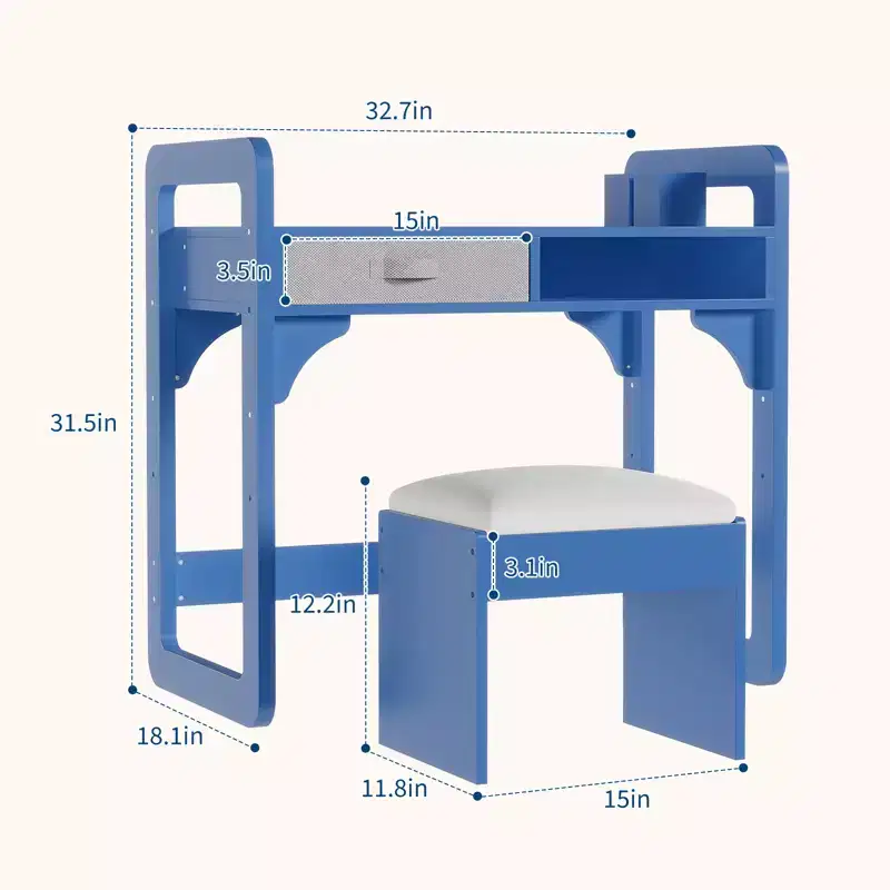 Acekool Kids Desk and Chair Set, Adjustable Study Table with Storage & Book Display, for Boys & Girls, White/Pink/Blue