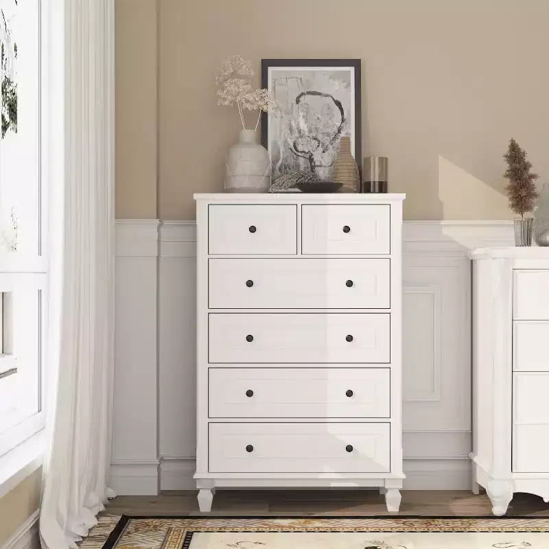 Famapy White Modern 6 Drawers Vertical Dresser with Sturdy Legs and Metal Handles
