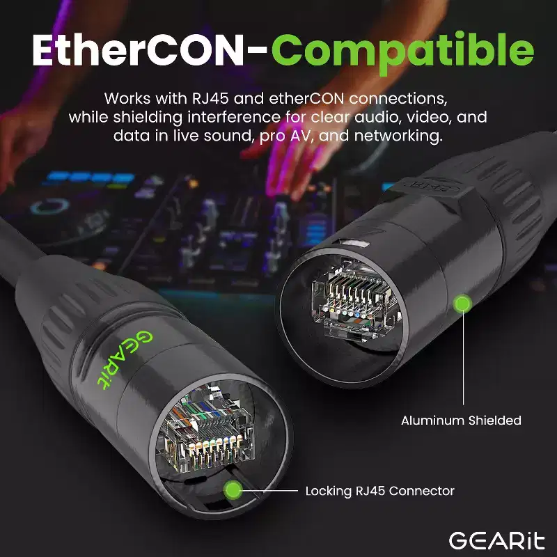 GEARit CAT6 Shielded EtherCON Cable for Pro Audio - Black