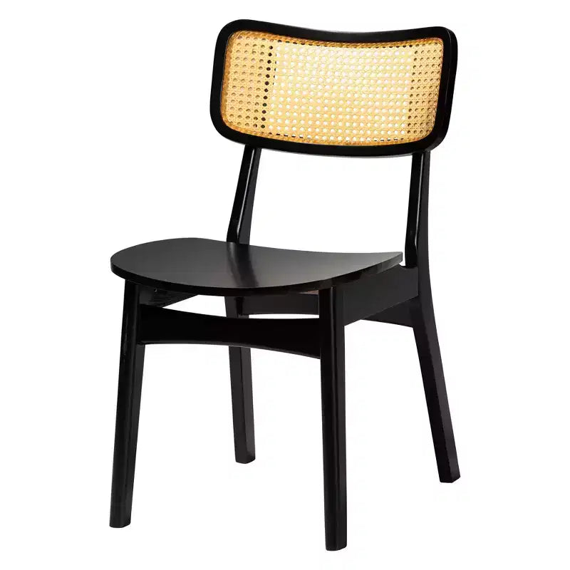 Baxton Studio Linnet Mid-Century Modern Wood and Rattan 5-Piece Dining Set