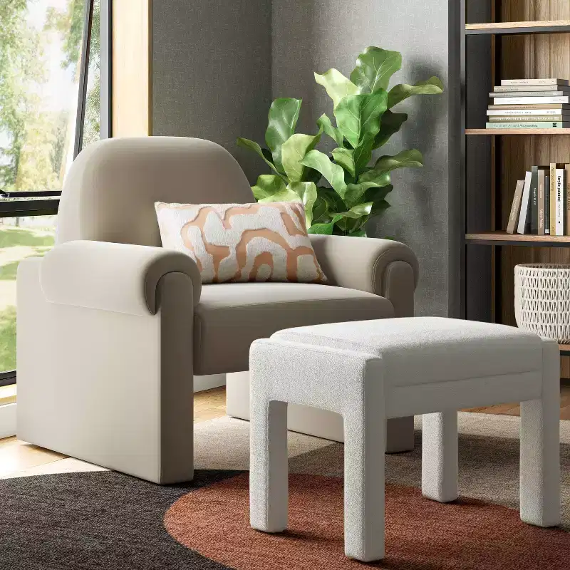 Fully Upholstered Ottoman Cream Boucle - Threshold™: Wooden Frame, Polyester, Spot Clean
