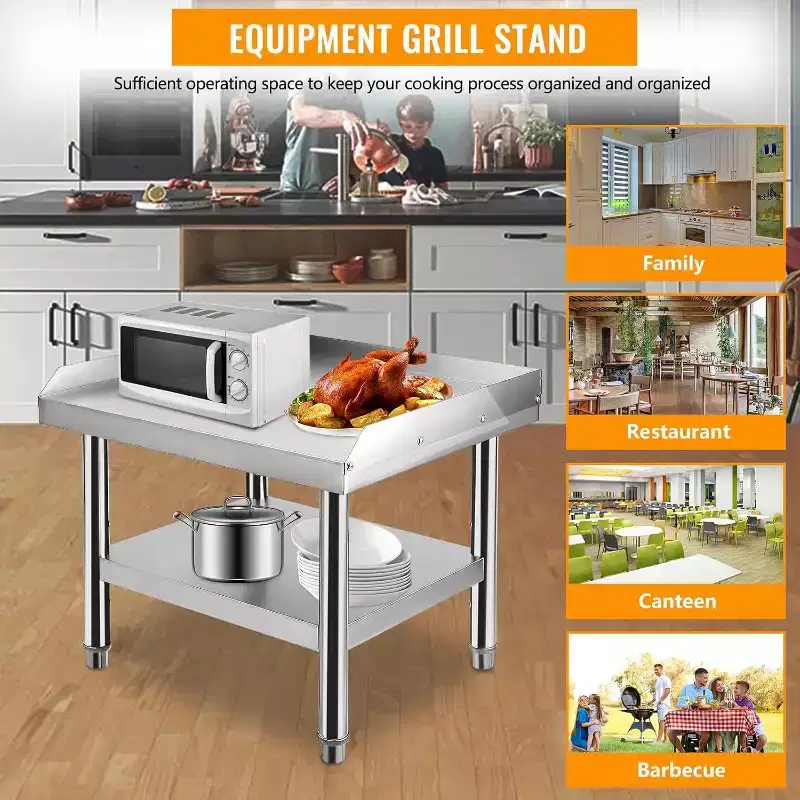 Acekool 24 Stainless Steel Grill Stand  1000 lb Rated Commercial Table with Adjustable Legs & Safety Baffle