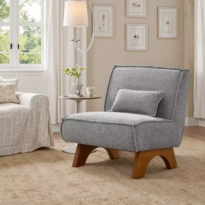 Art Leon Fabric Upholstered Accent Slipper Chair with Removable Pillow and Wood Legs