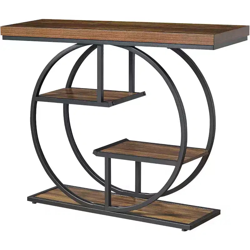 Industrial 4-Tier Console Table with Metal Frame and Wood Shelves