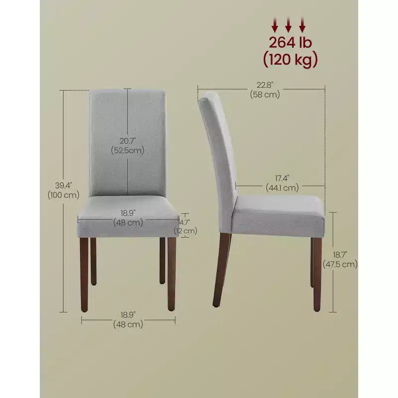 VASAGLE Dining Chairs, Set of 2 Chairs, Parsons Chairs, Thick Seat, Removable Fabric Cover, High Back, 22.8 x 18.9 x 39.4 Inches
