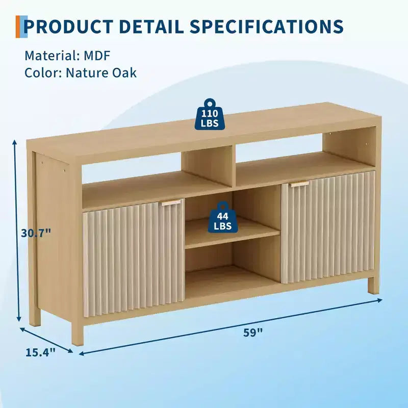 59 in Modern TV Stand for Living Room,Large Entertainment Center with Fluted Door & Open Shelves Wood Media Console Storage Cabinet for 55/60/65 in TV