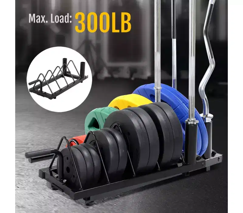 Yaheetech Horizontal Bumper Plate Rack Strength Fitness Rack Plate Holder Standard Plate Black