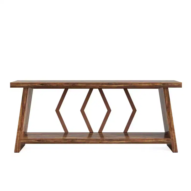 MAYEERTY 70.86 Extra Long 2-Tier Console Table, Rustic Sofa Table with Metal Frame