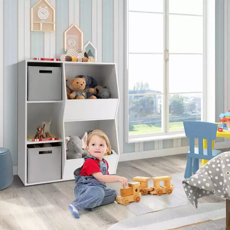 Costway Kids Toy Storage Organizer 5 Cubbies Wooden Bookshelf Display Cabinet w/ Drawers