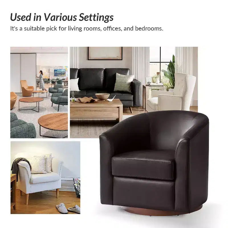 Set of 2 Jessie 30.5 Wide Modern Swivel Barrel Faux Leather Chair with Solid Wood Base|ART OF LIVING DESIGNS