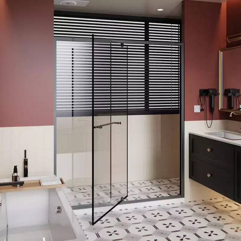 GDFStudio Benson Modern 72 Stainless Steel and Tempered Glass Shower Door with Handle