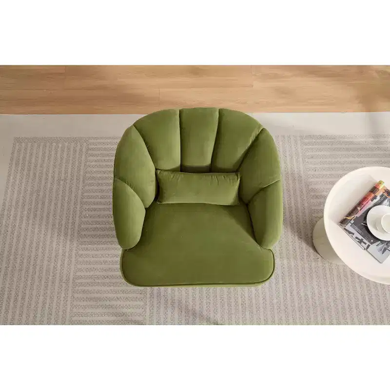 Modern Swivel Barrel Accent Chair, 360 Degree Velvet Upholstered Armchair with Striped Backrest & Plush Padding, Comfy Round Lounge Chair 2 PCS
