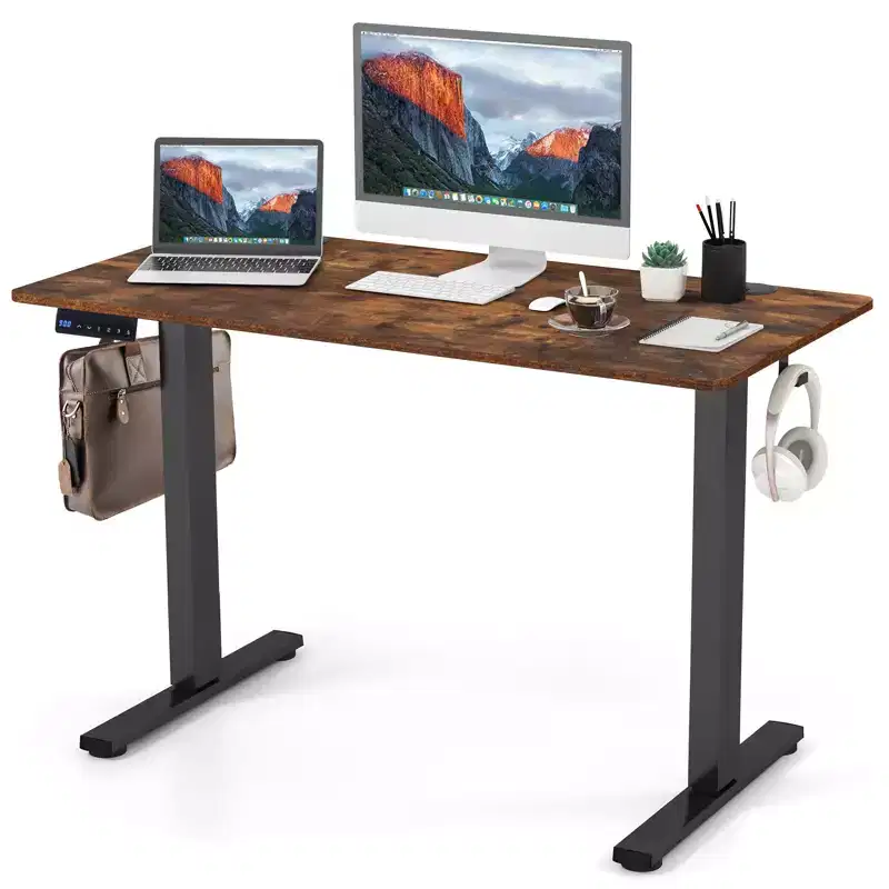 Costway 48'' x 24'' Electric Standing Desk Height Adjustable with 3 Memory Heights & 2 Cable Management Holes Natural White/Rustic Brown/Natural
