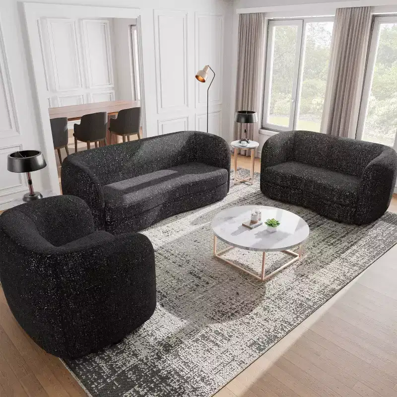 HOMES: Inside + Out 63.75" Pinehush Boho Curved Boucle Fabric Loveseat with Pocket Coil Cushions