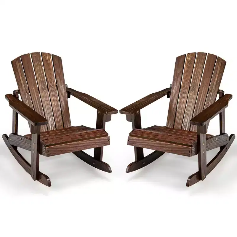 Costway 2PCS Kid Adirondack Rocking Chair Outdoor Solid Wood Slatted seat Backrest
