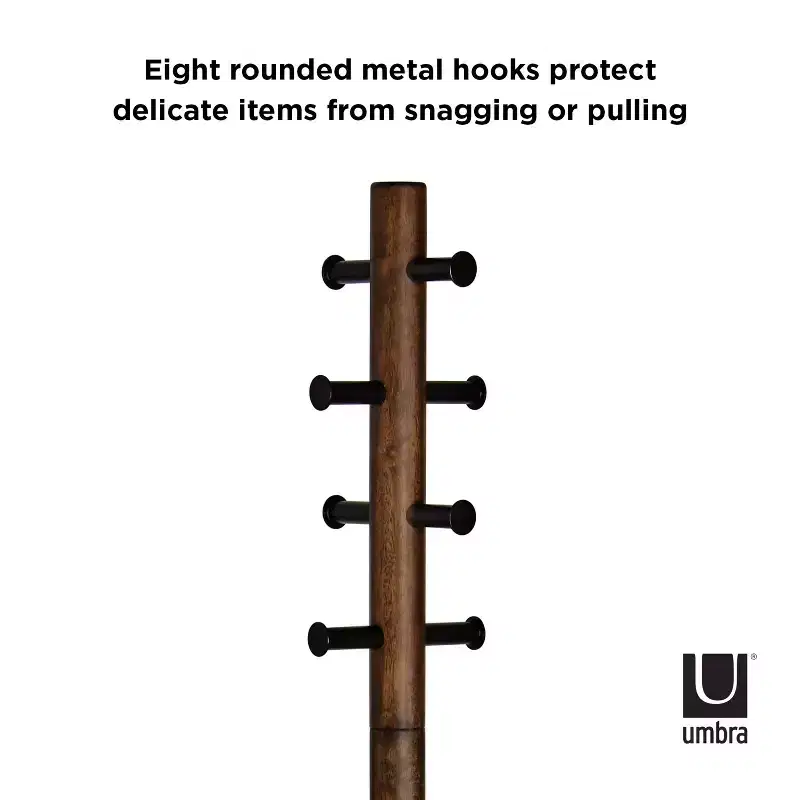 Umbra Wood Pillar Coat Rack Black/Walnut: 8-Hook, Freestanding, Easy Assembly, 66" Tall