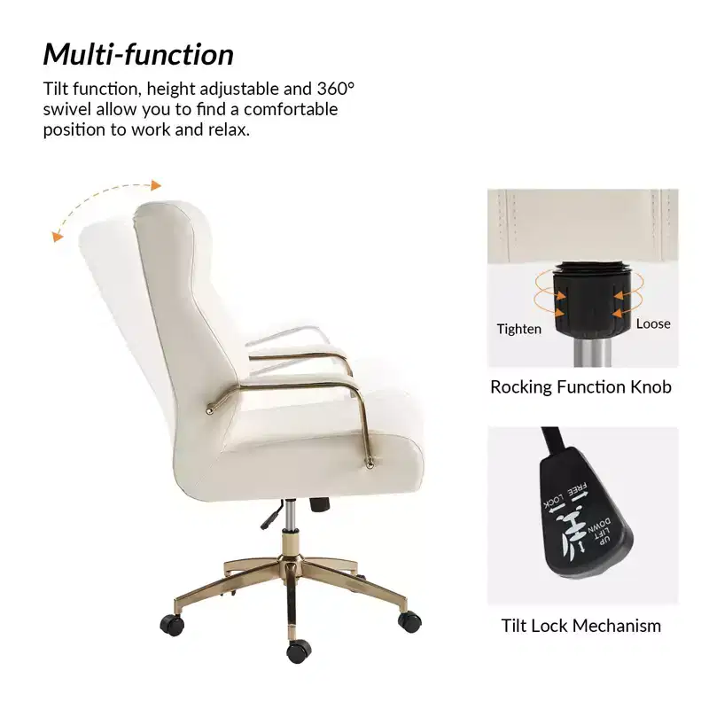 Siivio Modern Leather Swivel Tilting Office Chair with Channel Tufted|HULALA??HOME