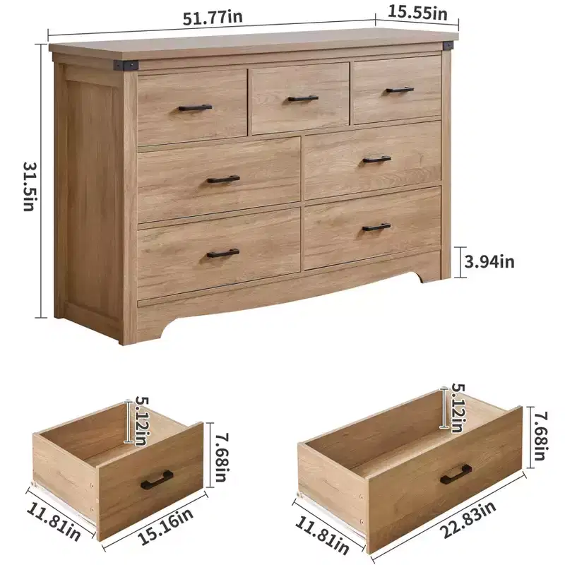 Farmhouse 7 Drawer Dresser For Bedroom, 31.4 Tall Dressers & Dresser, Rustic Wood Dresser With Metal Handle, Storage Organizer Closet For Bedroom