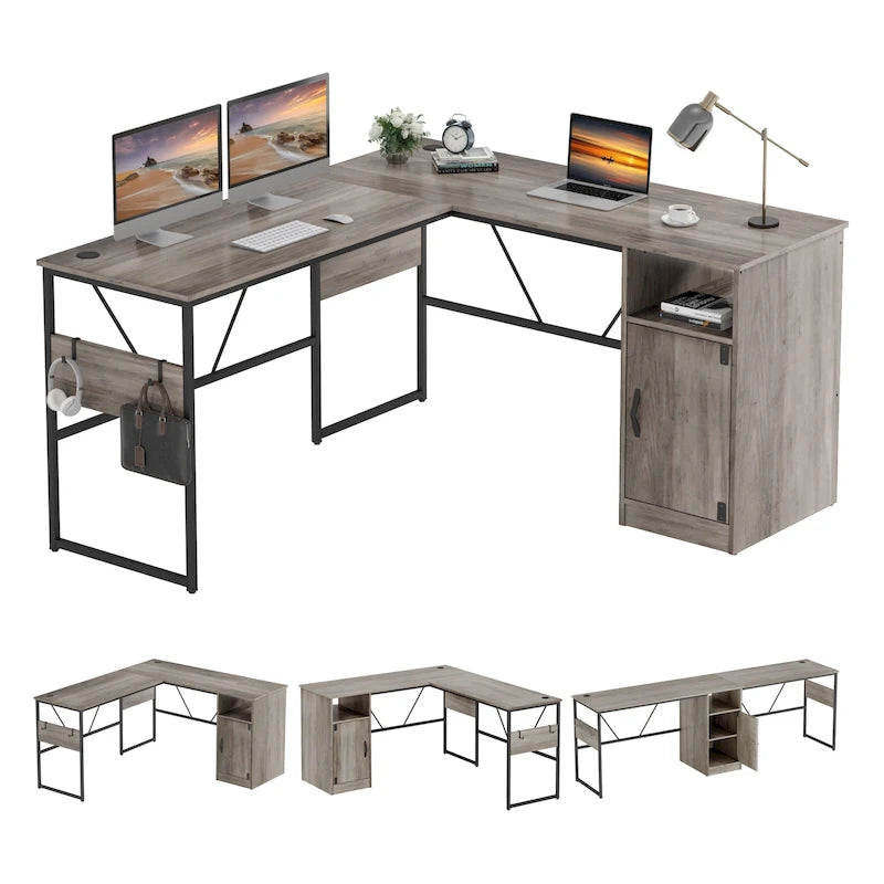 60 L-Shaped Desk with Storage Cabinet and Office Computer Desk