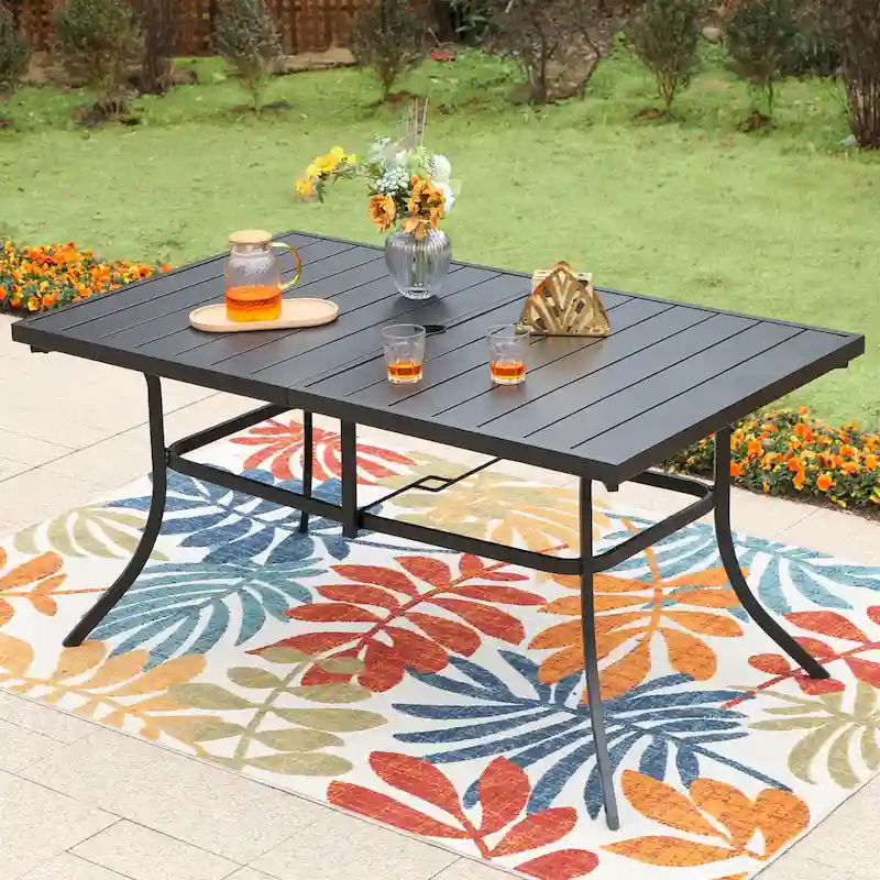 7 Pieces Patio Dining Set, 6 x C Spring Motion Chairs Textilene and 1 Metal Table with 2.6 Umbrella Hole