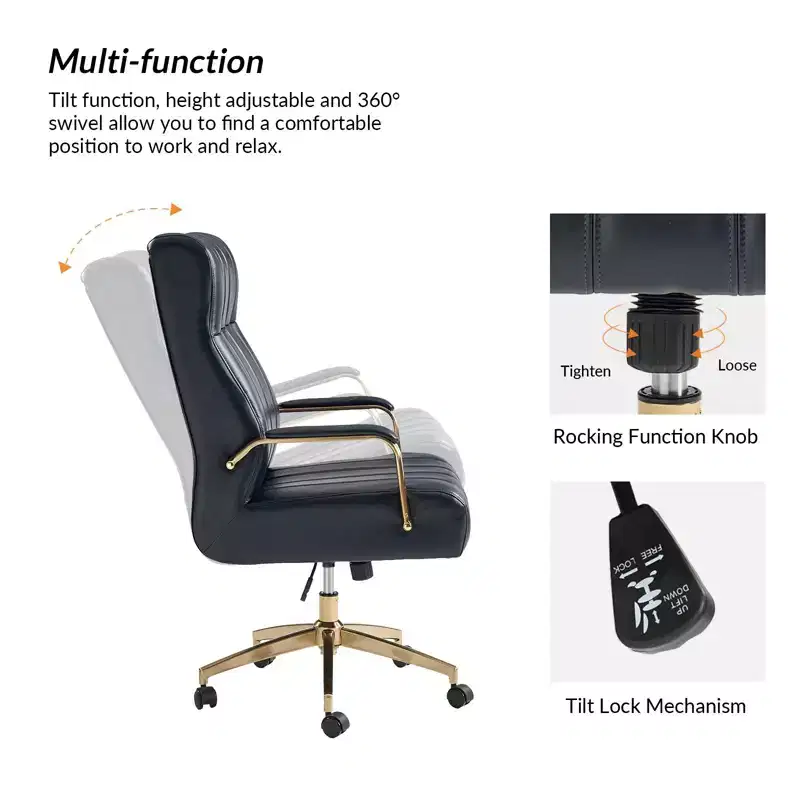Siivio Modern Leather Swivel Tilting Office Chair with Channel Tufted|HULALA??HOME