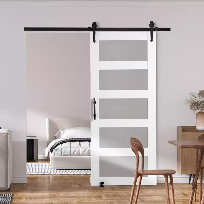 VEVOR Barn Door and Hardware Kit, 36 x 84 Wood and Glass Sliding Barn Door, Barn Door Kit with 8-in-1 Floor Guide and Door Handle,White&Black