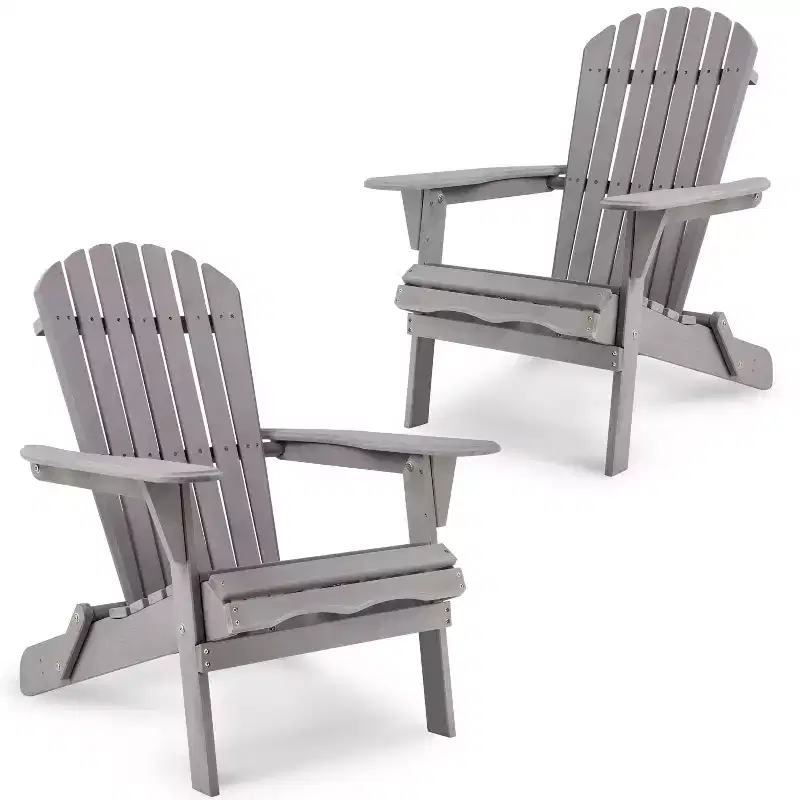 Okak Outdoor Adirondack Chair with Wooden Frame Set of 2, Foldable Outdoor Chair with FIxed Arms, Porch Chairs for Garden, Lawn, Backyard