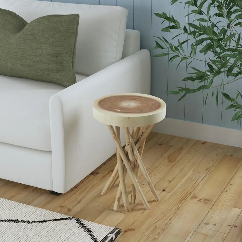 Solid wood cross-shaped branch base side table - small