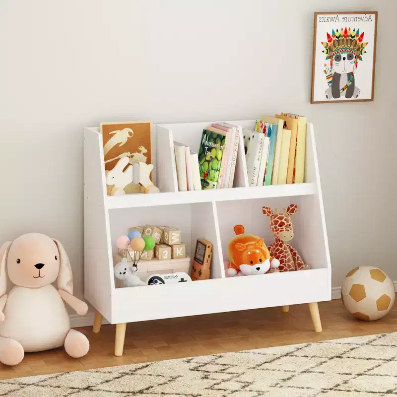 Kids Bookshelf and Toy Organizer, Open Bookcase, 2-Tier Baby Storage Display Organizer with Legs - White