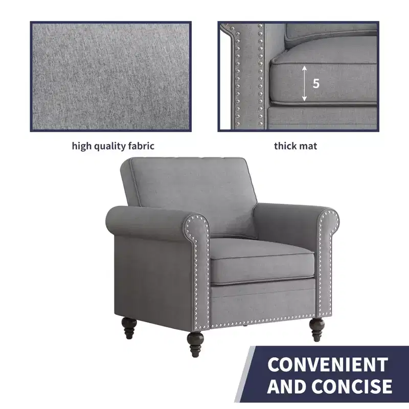 Mjkone 3 Piece Linen Living Room Sofa Set,Modern 3-Seater Sofa Couch&Loveseat Sofa&Single Sofa Armchair Set