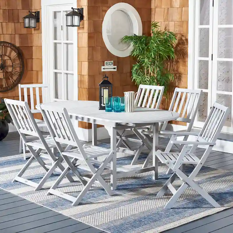 SAFAVIEH Linda 6-Chair 1-Table Extendable Patio Dining Set - 35Wx79Dx30H