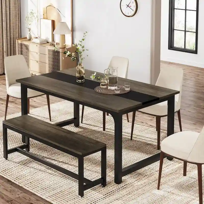 63 Inches Industrial Dining Table, Modern Kitchen Table - 63 L x 31.5 W x 29.13 H