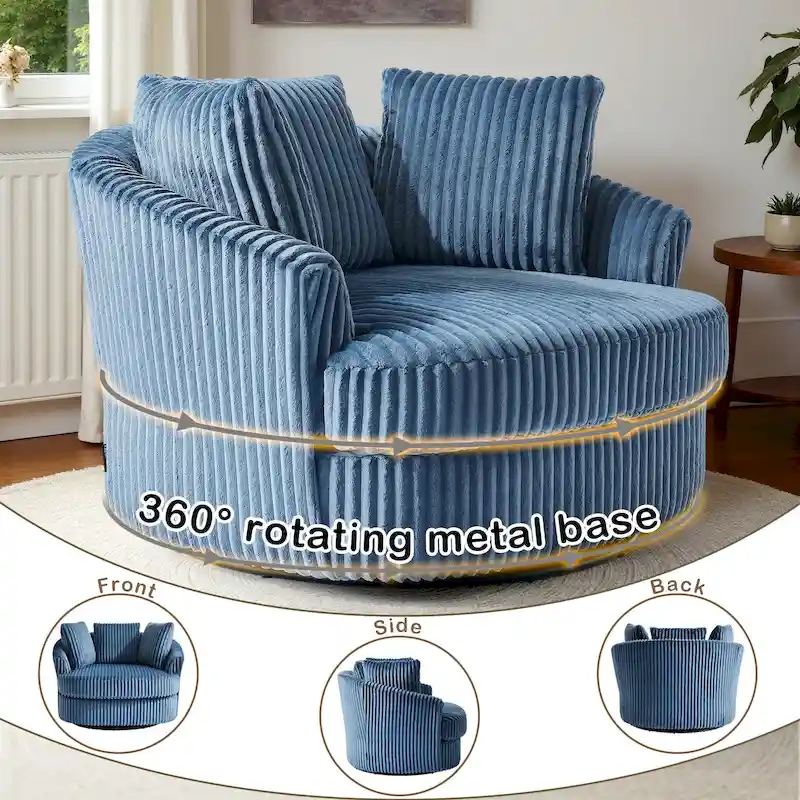 Fauteuil pivotant surdimensionné 43 W en velours côtelé pelucheux avec accoudoirs encastrés
