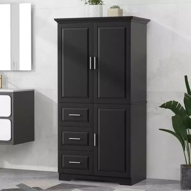 MAYEERTY White Tall Wide Storage Cabinet with Doors 3 Drawers for Bathroom Office