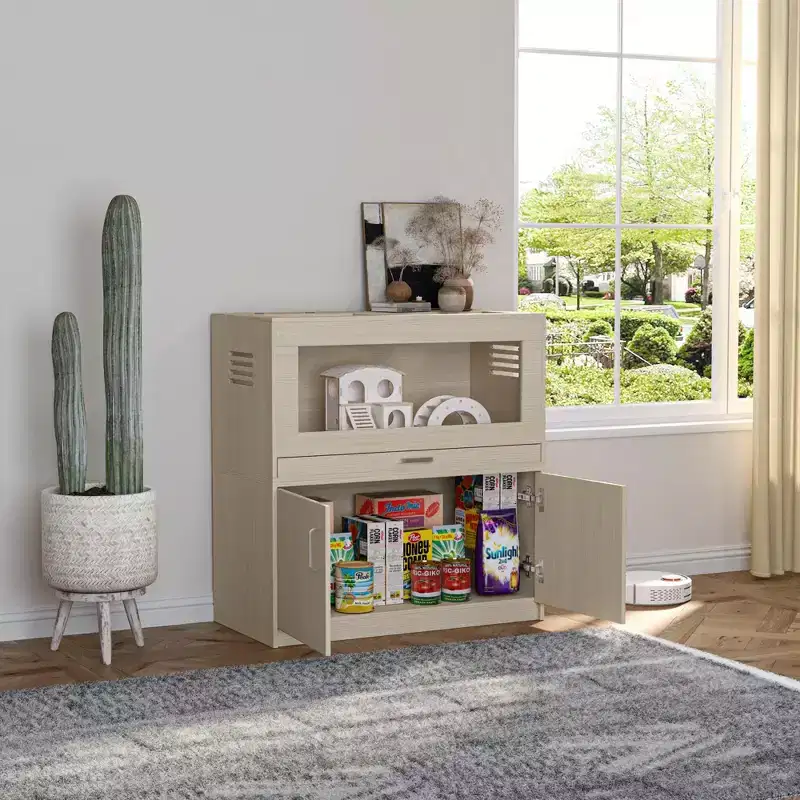 NAYSAYE Hamster Cage with Independent Storage Cabinet and Easy View Acrylic Panels for Chinchillas Guinea Pigs and Rats, Beige, 31.5*15.7*33.5